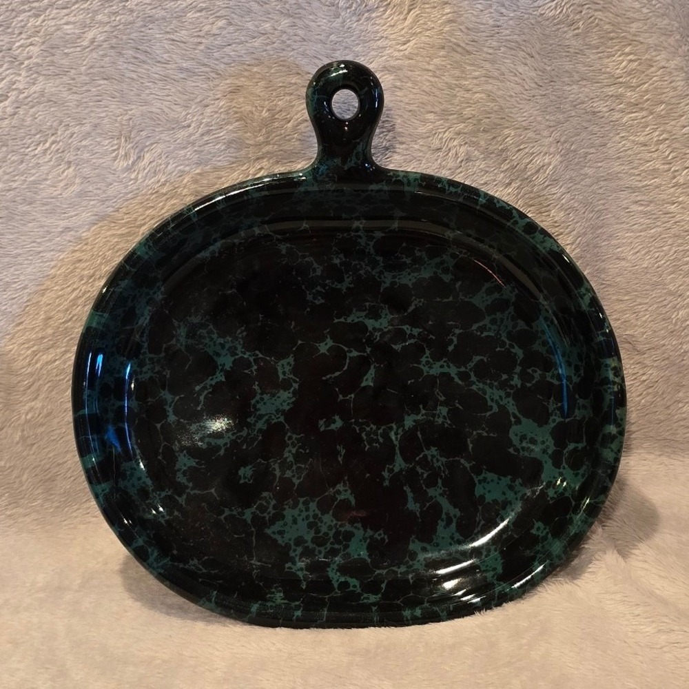 Bennington Potters Vermont 1327 DG Teal Black Spatter Oval Skillet Server Dish